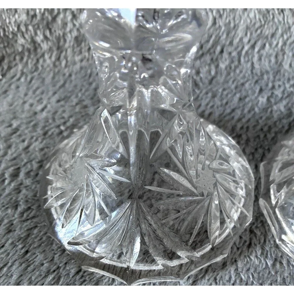 Vintage Cut Glass Crystal Candlestick Holders Set of 2 Starburst Candle Holders
